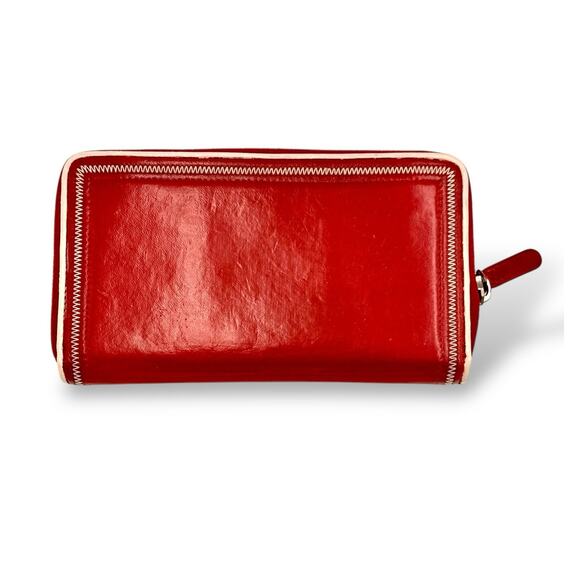 2.55 Long Wallet Distressed Leather Zip Around Purse Authentic In Red - Picture 6 of 14